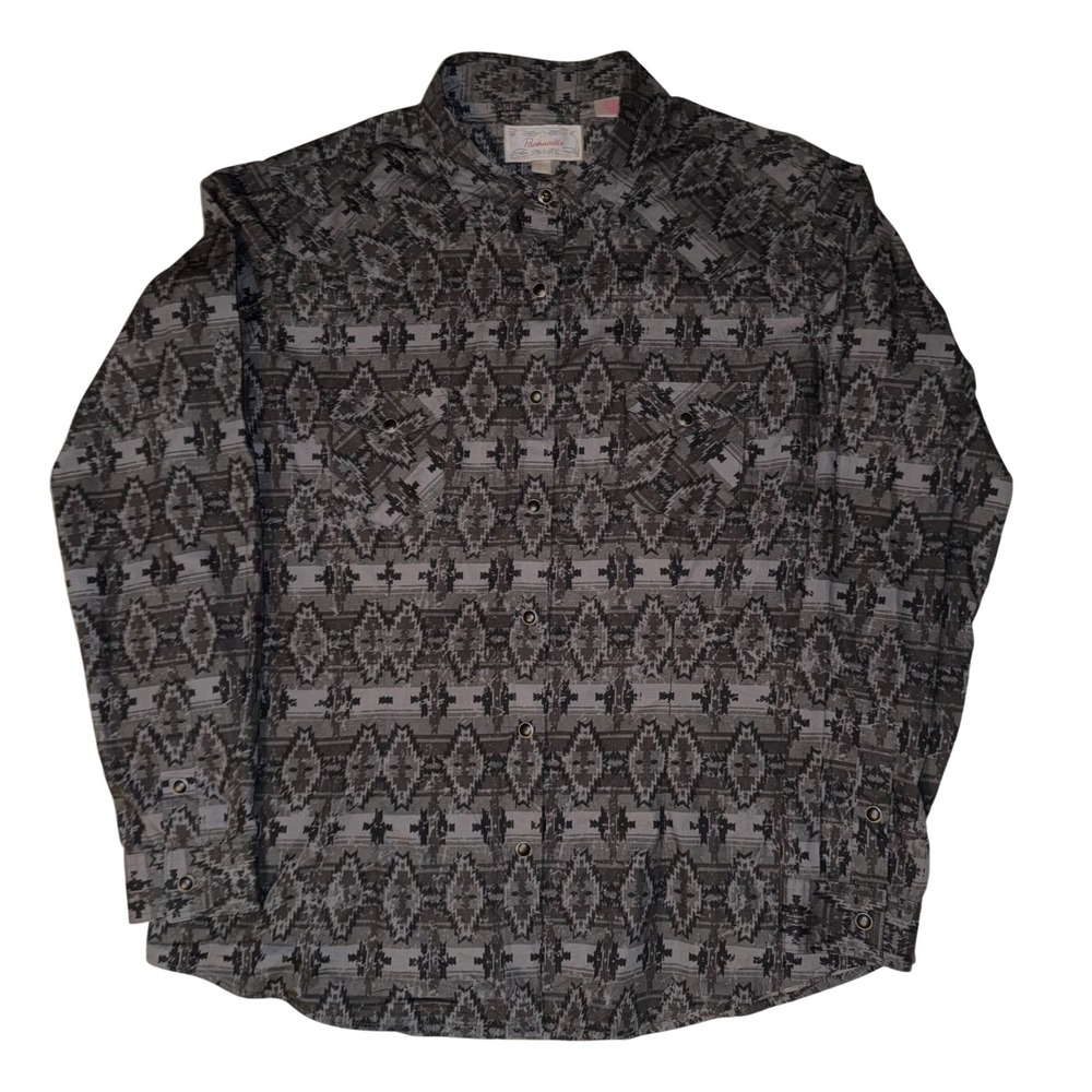 Panhandle Women's Southwest Geometric Print Long Sleeve Snap Front Shirt Size L